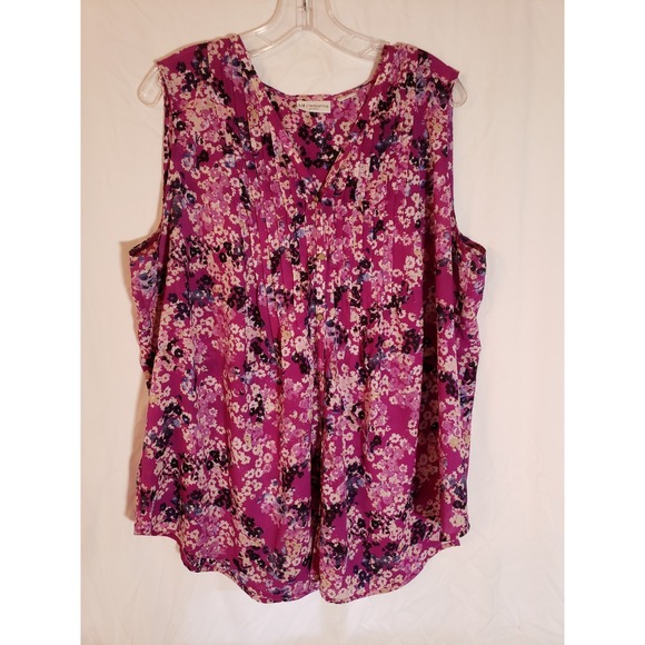 Liz Claiborne Tops - Women's Liz Claiborne Purple Floral Sleeveless Top Size 1X